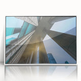 Art deco poster of white columns on a black background, acrylic framed, ideal for modern art wall decor.