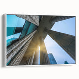 Vintage poster art featuring architectural columns in black and white on a framed canvas, ideal for living room decor.
