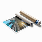 Extra large rolled print of a floral art design with elegant architecture columns in muted earth tones.