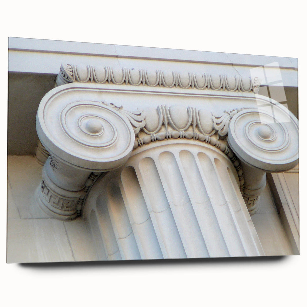 Large abstract wall art featuring a design of architectural columns in gray tones on acrylic glass.
