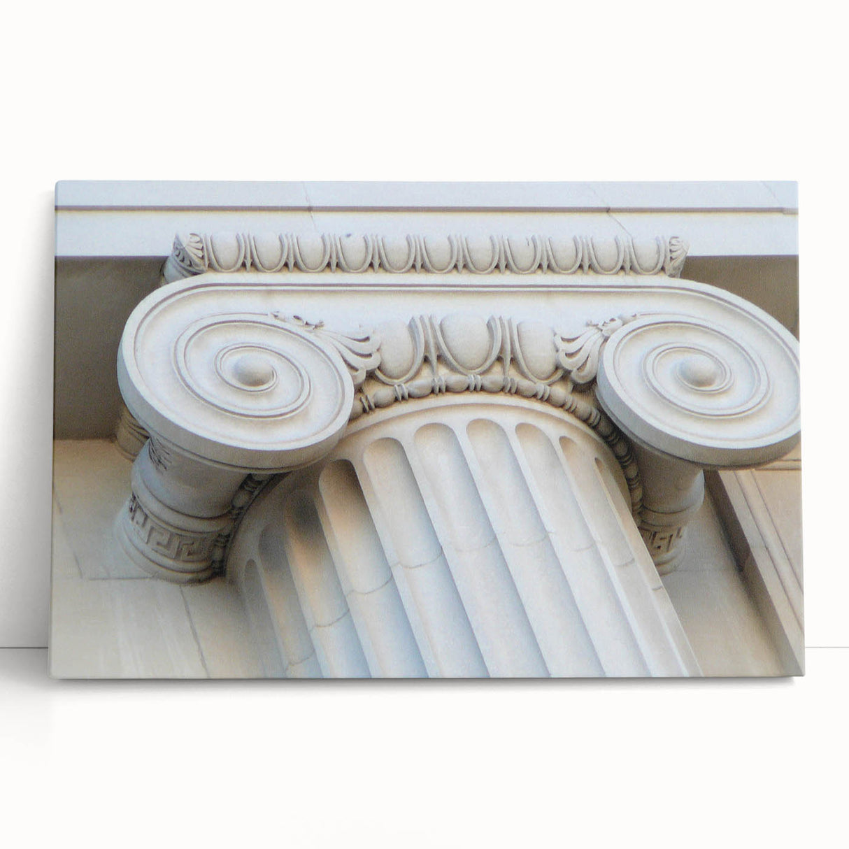 Black and white photo of architectural columns on a stretched canvas, ideal for kitchen wall art or bedroom decor.