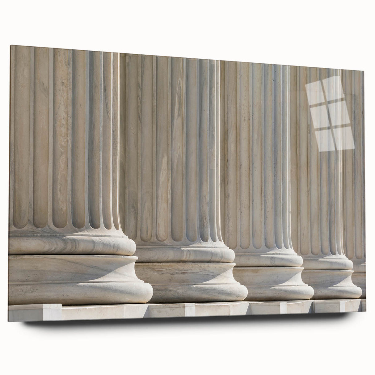 Large abstract wall art on acrylic glass, featuring an array of gray and white columns.