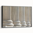 Black and white framed canvas featuring a vintage poster art style of architectural columns, ideal for bedroom wall decor.