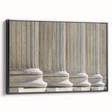 Black and white framed canvas featuring a vintage poster art style of architectural columns, ideal for bedroom wall decor.
