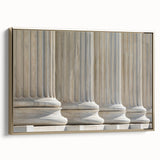 Vintage poster art of classical columns in black on framed canvas, suited for bedroom wall decor.