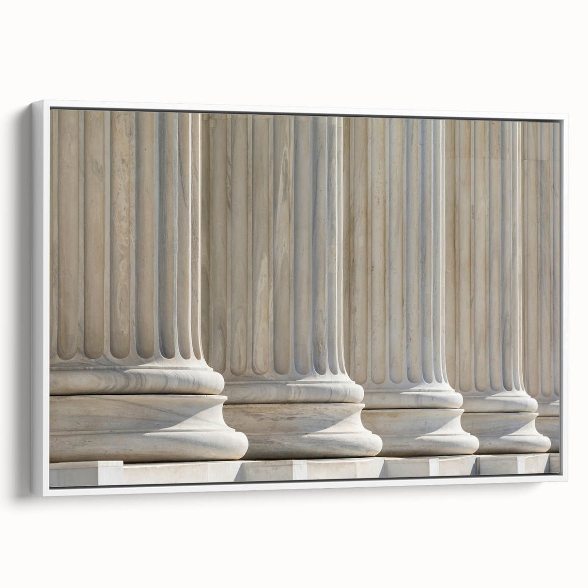 Vintage poster art of classical columns in black and white on framed canvas, suitable for extra large living room wall.