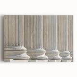 Black and white photo of classical columns on stretched canvas, ideal for kitchen wall art.