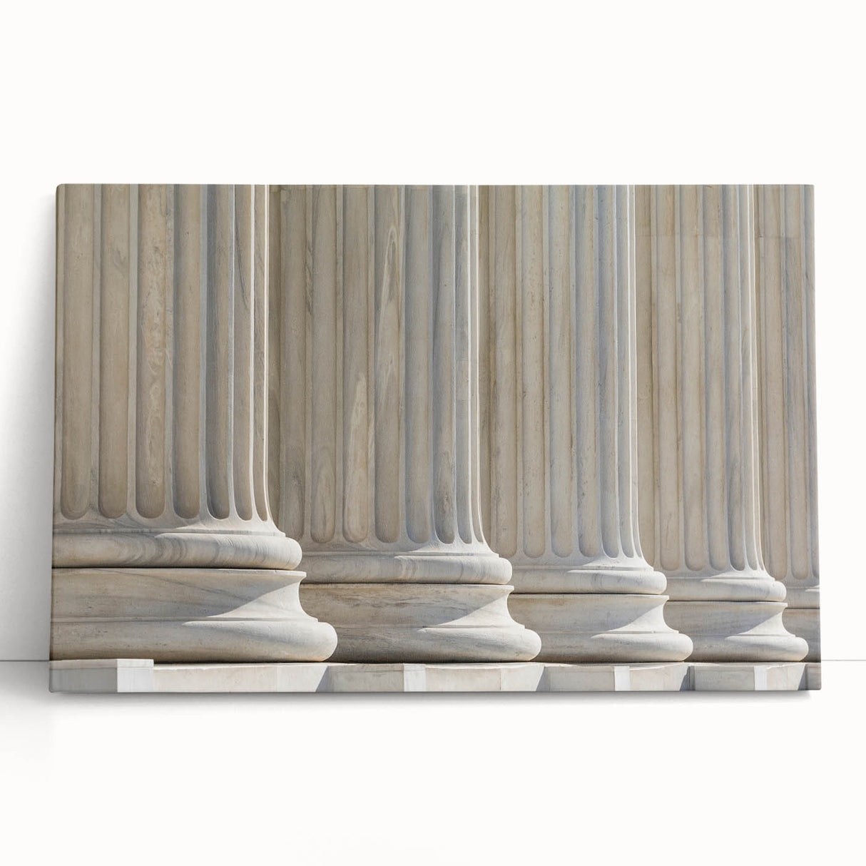 Black and white photo of classical columns on a stretched canvas, ideal for kitchen wall art or bedroom ambiance.