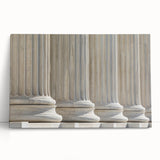 Black and white photo of classical columns on a stretched canvas, ideal for kitchen wall art or bedroom ambiance.