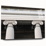 Large abstract wall art on acrylic glass depicting white columns, ideal for modern bedroom or dining room decor.