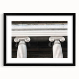 Extra large abstract art print featuring colorful textured columns on a black framed canvas, ideal for living room decor.