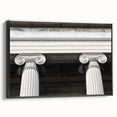 Black and white framed canvas featuring a vintage poster art design of architectural columns, ideal for bedroom wall decor.