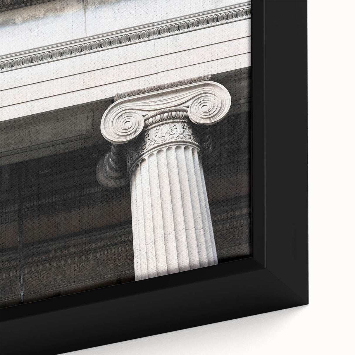 Close-up of black wall art featuring colorful, textured columns, framed canvas, ideal for living room decor.