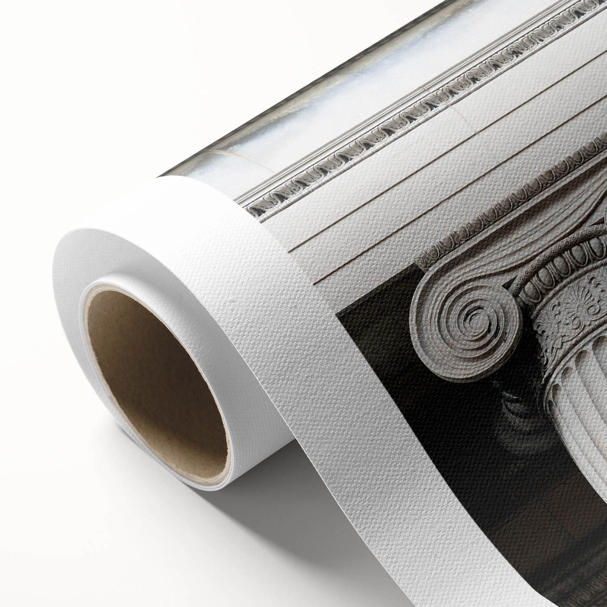 Art deco poster featuring symmetrical columns in muted beige, ideal for modern art wall decor, printed on rolled canvas.