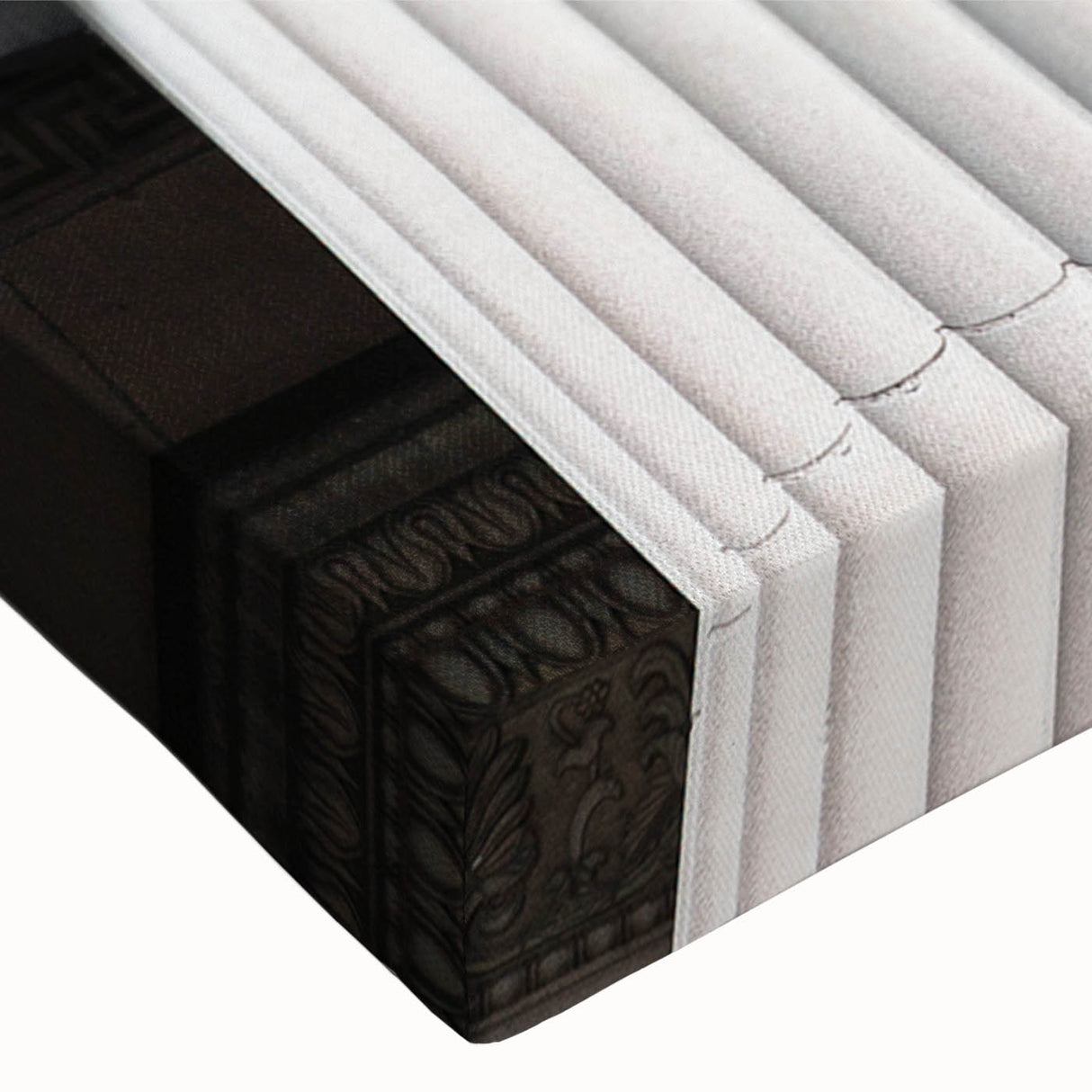 Large art of a black and white landscape painting on stretched canvas, featuring classical columns.