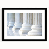 Extra large abstract art print featuring colorful, textured columns, framed in black, ideal for living room decor.