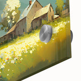 Mid-century modernist large abstract wall art on acrylic glass, featuring geometric shapes in muted colors.