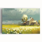 Black and white photo of cottages in minimalist style on stretched canvas, ideal for kitchen wall art.