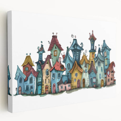 Large canvas print of a quaint cottage landscape in muted earth tones, ideal for kitchen wall art.