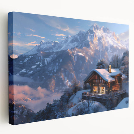 Side view of a stretched canvas featuring a collection of cottage designs in muted earth tones, ideal for kitchen wall art.