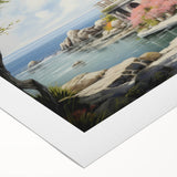 Art deco poster featuring symmetrical architecture and pastel colors on rolled canvas, suitable for dining room wall art.