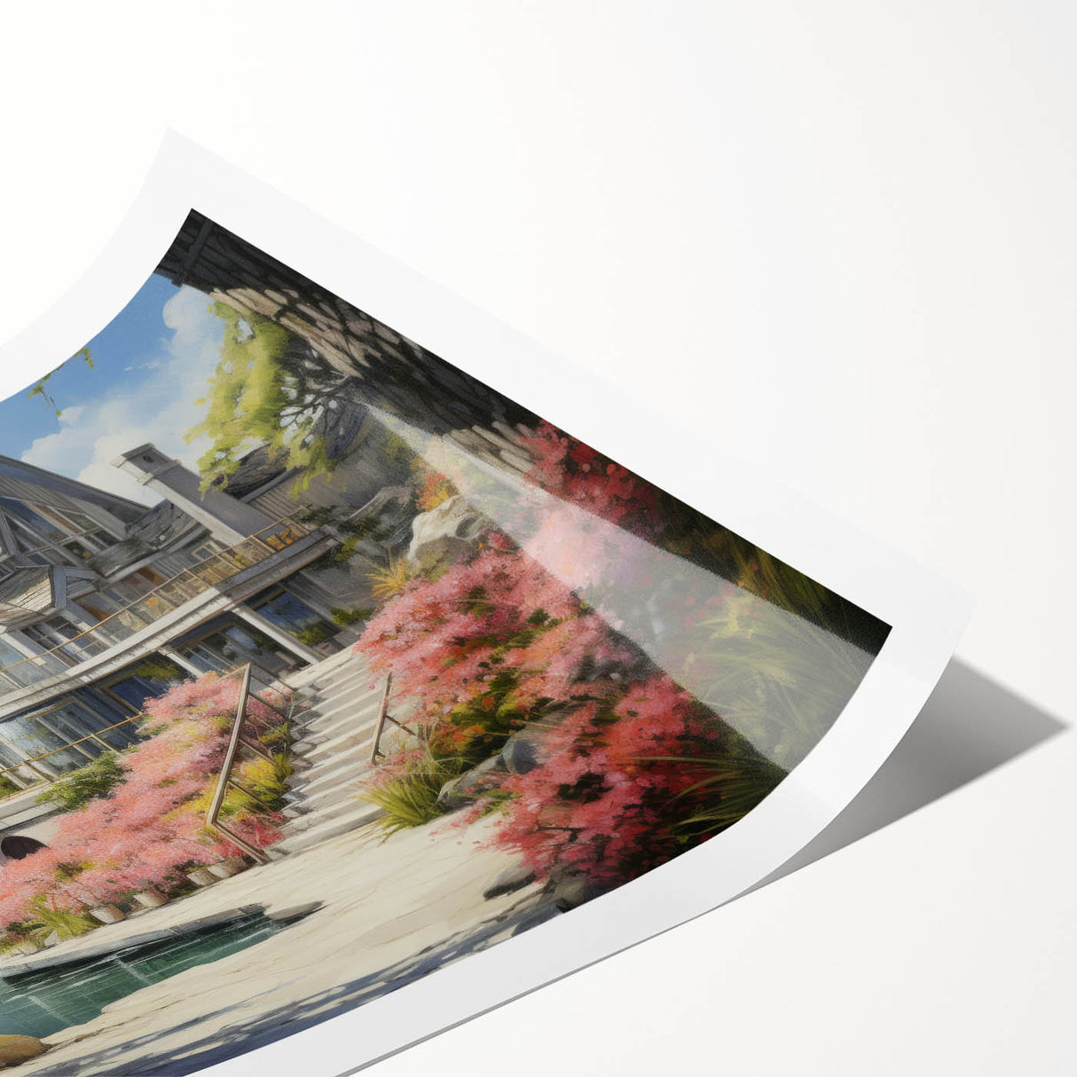 Extra large rolled print featuring line art flowers in muted pastel shades, ideal for large living room wall art.