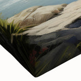 Black and white landscape art painting of cottages on stretched canvas, ideal for bedroom wall decor.