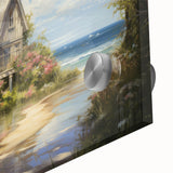 Mid-century modernist large abstract wall art on acrylic glass, featuring geometric shapes in earth tones.