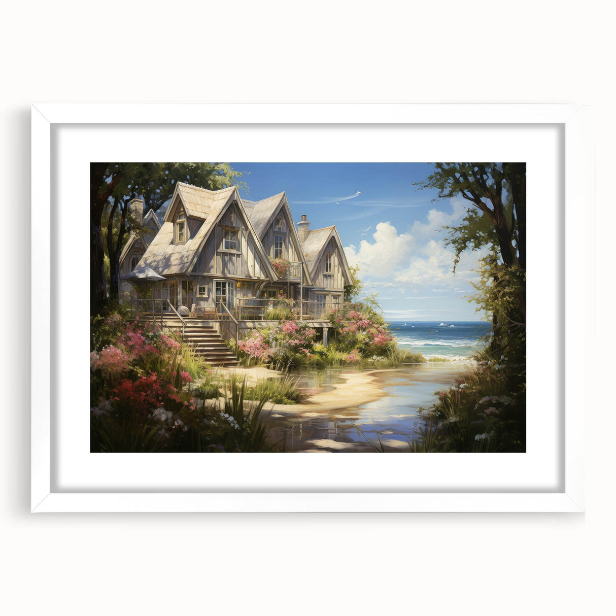 Extra large abstract art print featuring textured design in neutral tones, framed with a white mat.
