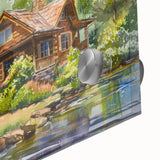 Mid-century modernist acrylic print featuring large abstract shapes in muted earth tones, suitable for dining room art.