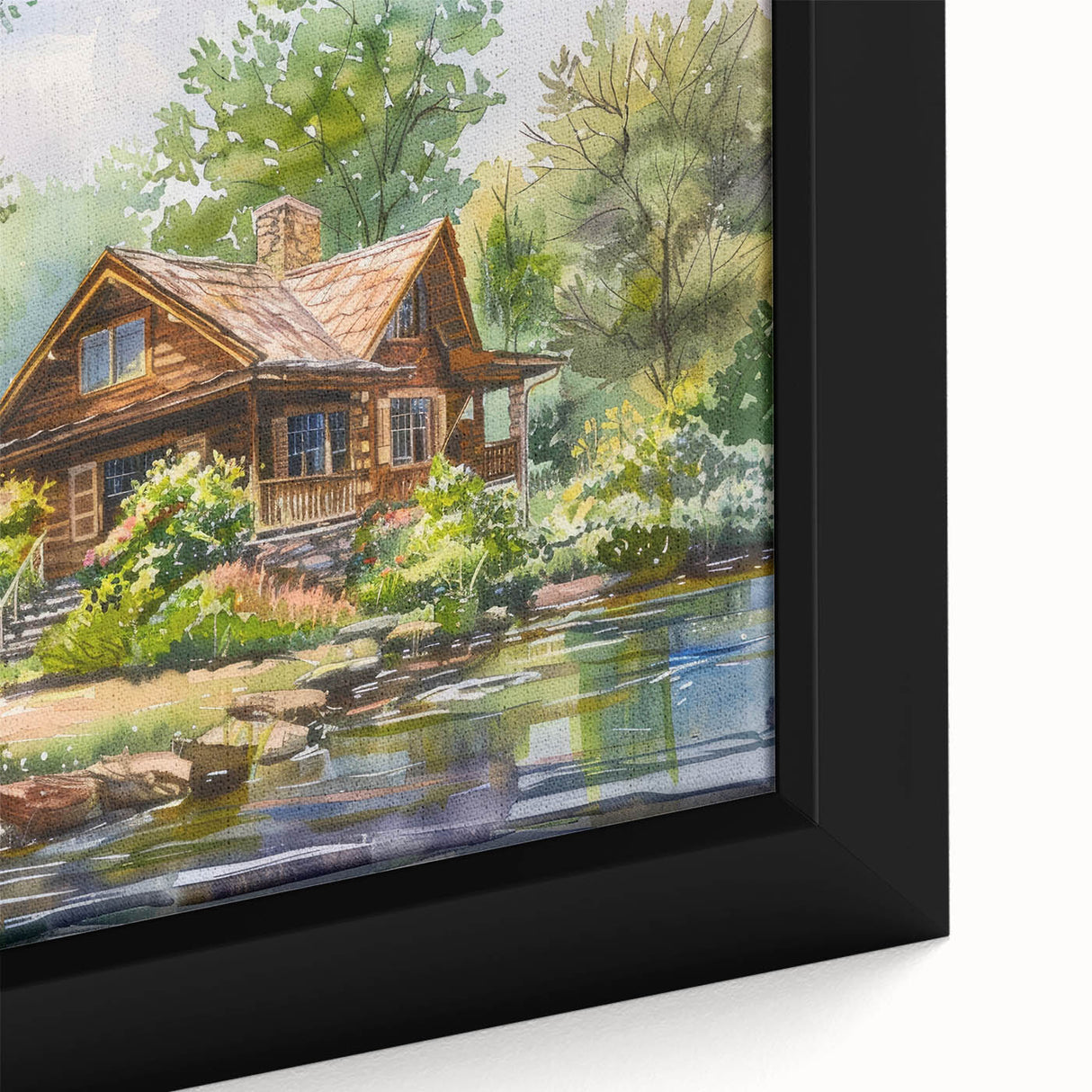 Extra large framed canvas featuring a close-up of black textured cottages with colorful accents, ideal for living room decor.