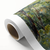 Art Deco style poster of quaint cottages in muted pastel colors on rolled canvas, ideal for nursery wall art.