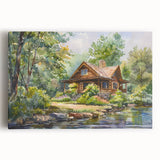 Black and white print of quaint cottages on stretched canvas, ideal for kitchen wall art.