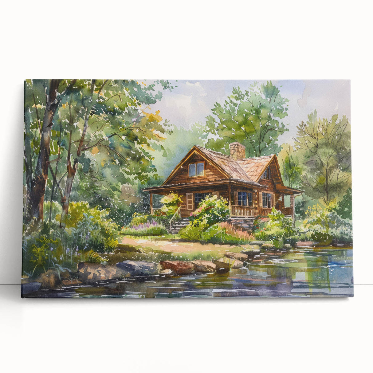 Black and white photograph of quaint cottages on a stretched canvas, ideal for kitchen wall art or bedroom ambiance.