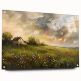 Large abstract wall art featuring a blend of muted gray and blue tones on acrylic glass.