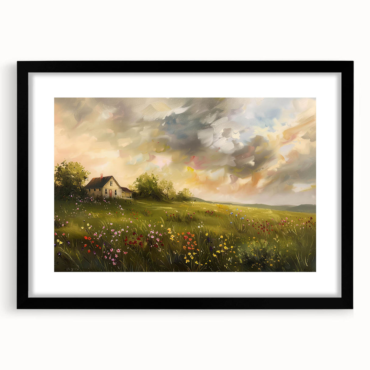 Abstract art print featuring textured, colorful art with vibrant hues on a large canvas, ideal for living room decor.