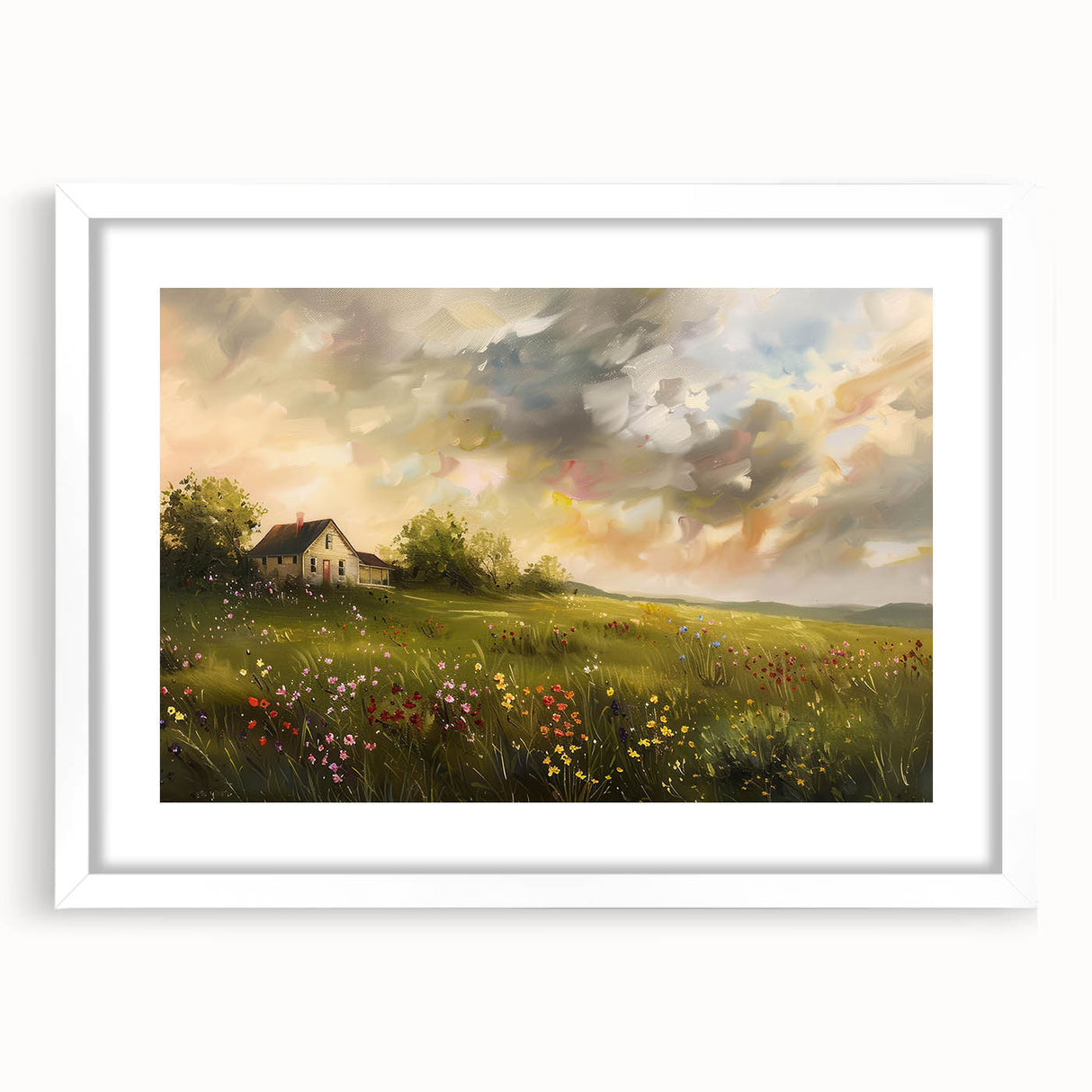 Extra large abstract art print featuring textured design in muted earth tones, framed with a white mat.