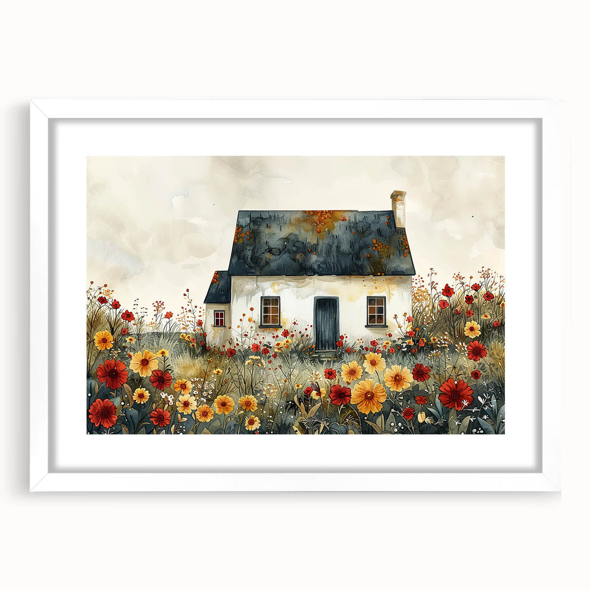 Extra large abstract art print featuring textured design in neutral tones, framed with white mat.