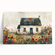 Large stretched canvas featuring a row of colorful cottages, ideal for kitchen wall art.