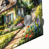 Mid-century modernist large abstract wall art on acrylic glass, featuring blue and beige tones.