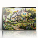 Art Deco poster featuring a series of symmetrical cottages in silver, framed acrylic, ideal for modern nursery wall art.