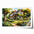 Extra large rolled print featuring a collection of quaint cottage designs in muted earth tones.