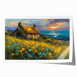 Rolled print of a floral art design featuring subtle pink and green tones on a light background.