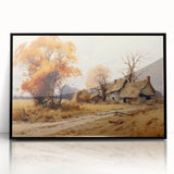 Large abstract wall art featuring mid-century modernist design in muted earth tones, acrylic print framed in black.