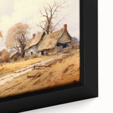 Black wall art featuring a close-up of colorful, textured cottages on framed canvas, ideal for living room decor.