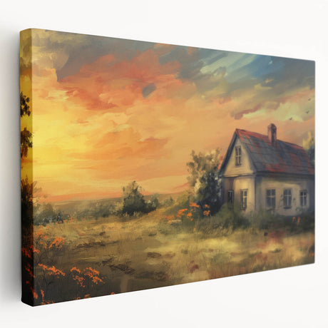 Collection of five stretched canvas prints featuring various cottage designs in soft watercolor tones.