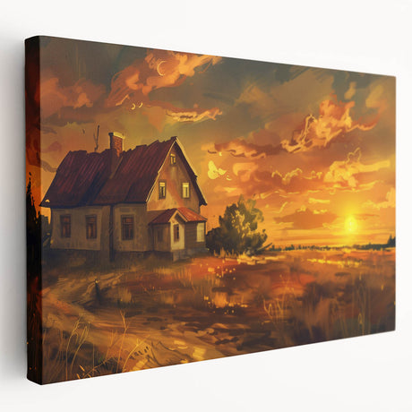Collection of stretched canvas prints featuring various cottage designs in muted earth tones, ideal for kitchen wall art.