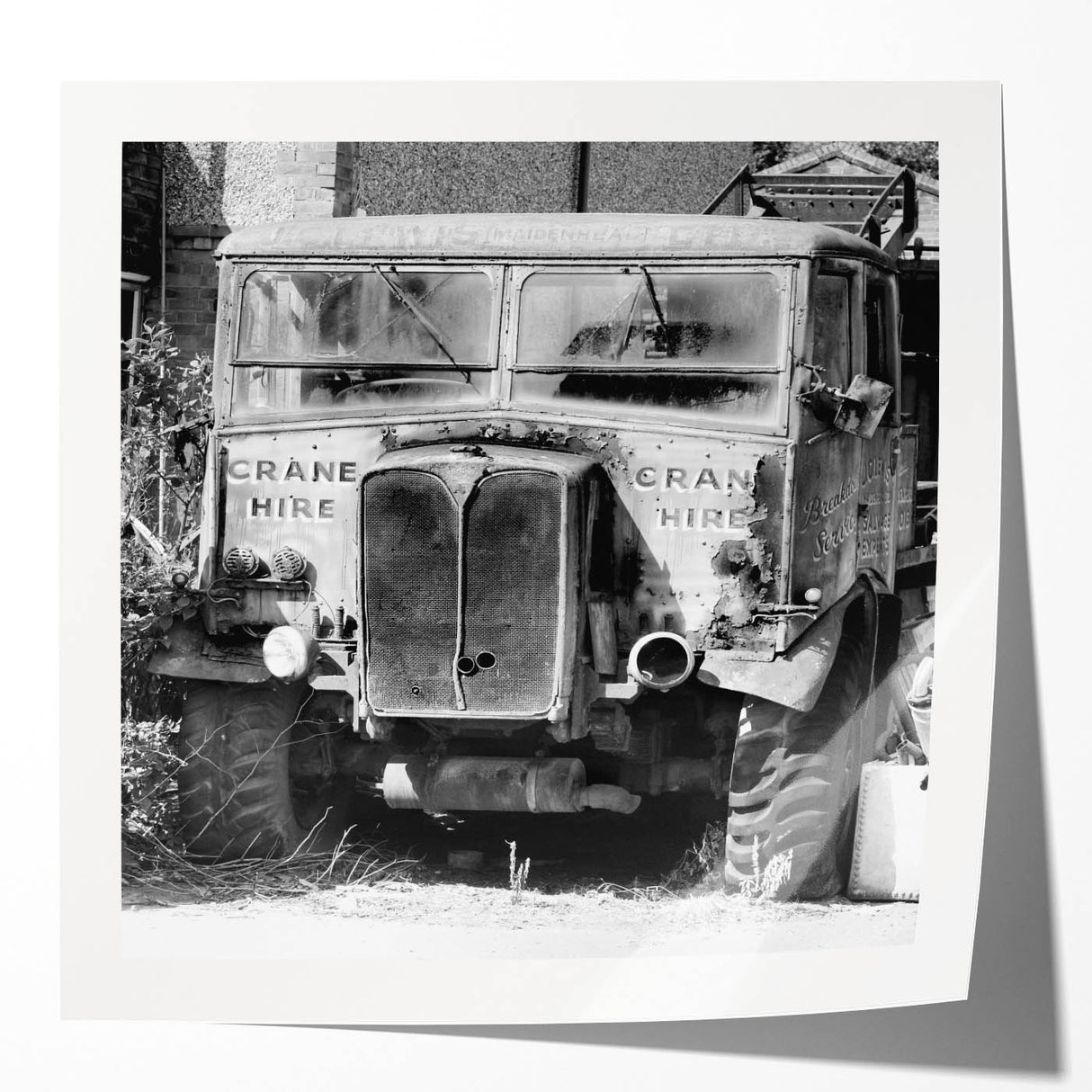 Extra large rolled print featuring a derelict building in muted earth tones, ideal for art wall dining room.