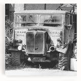 Black and white photo of a derelict building on stretched canvas, ideal for kitchen wall art or bedroom ambiance.
