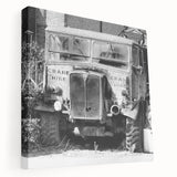 Large canvas print of a derelict building in muted gray and blue tones, suitable for kitchen wall art.